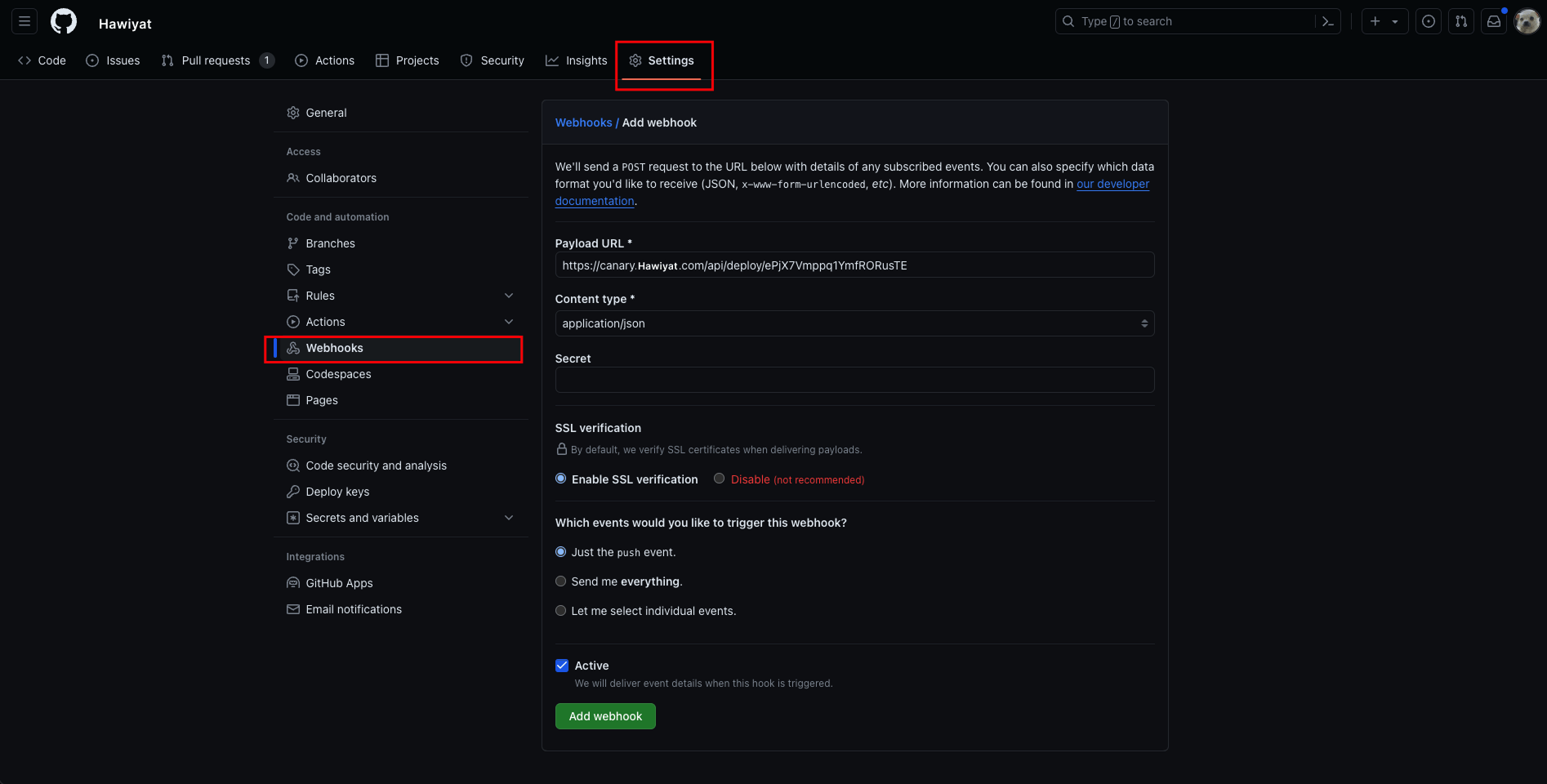 Repository Webhook Setup